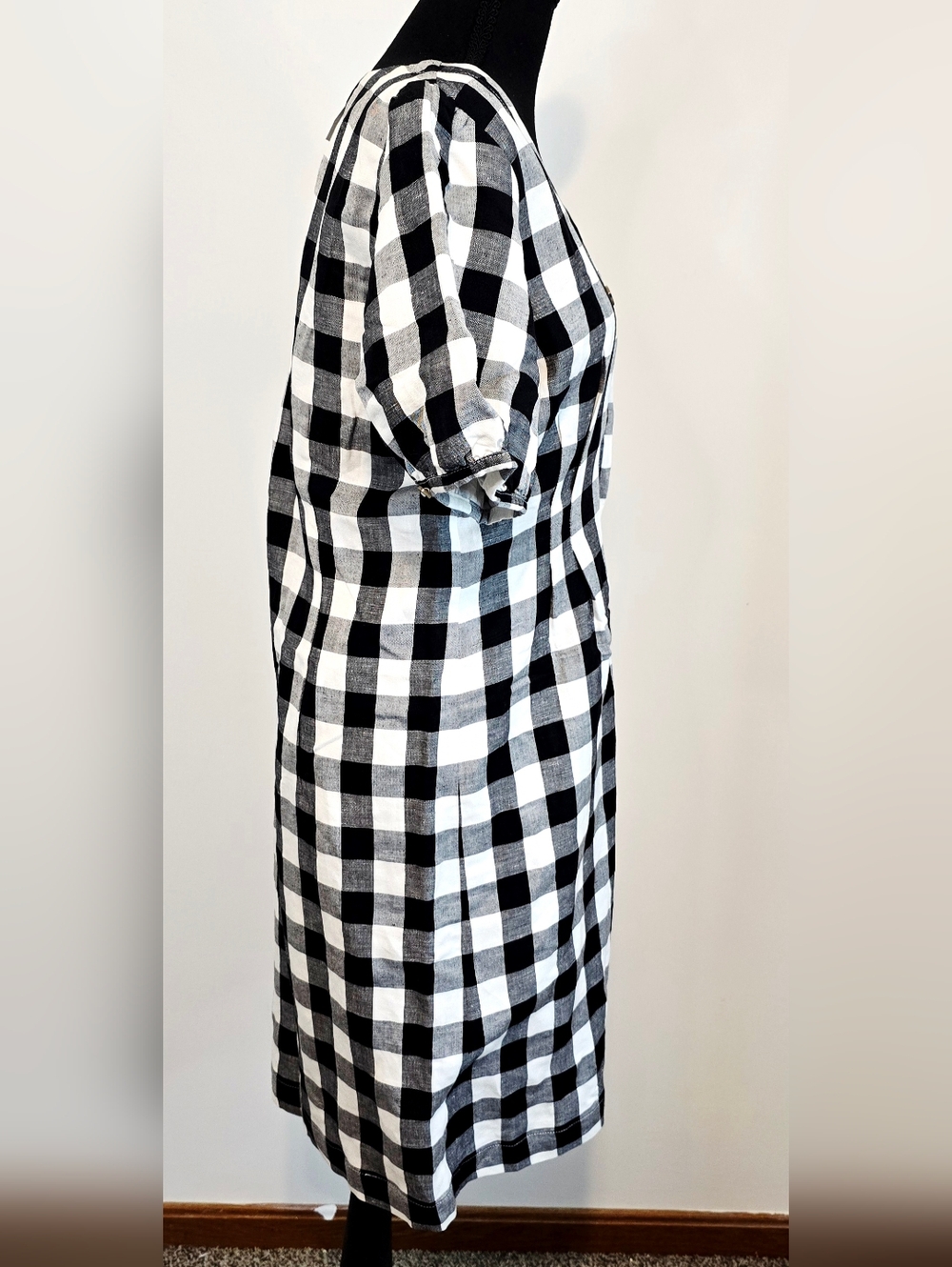 LOFT Black White Gingham Dress Teacher Linen Blend Cottagecore Coastal Preppy - Picture 7 of 12